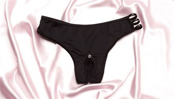 #1 - Shirley - STRETCH THONG WITH OPEN FRONT WITH RHINESTONES Hvid Large